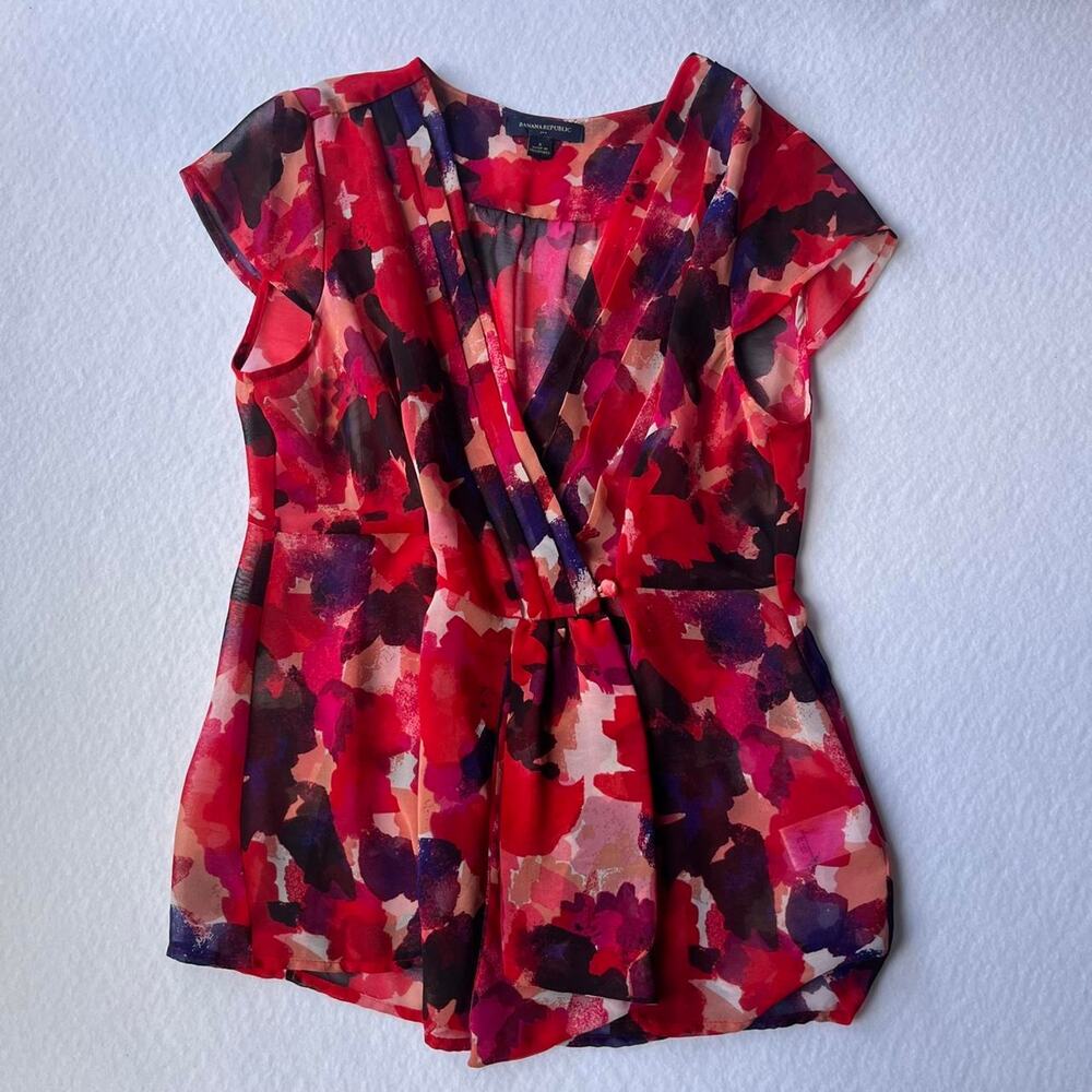 Vintage Banana Republic Abstract Floral Wrap Top